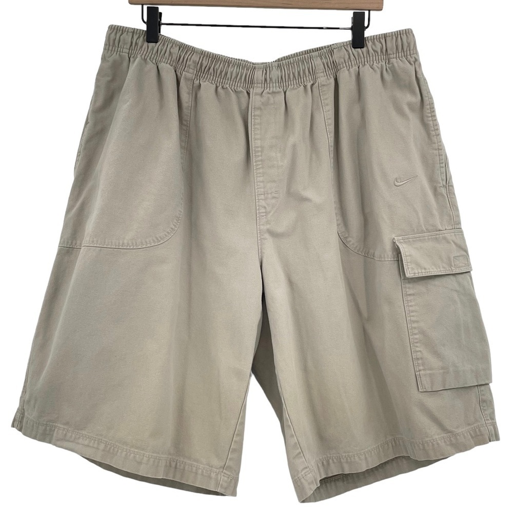 Vintage Nike Cargo Shorts Pull On Drawstring Waist Tan 100% Cotton Baggy Fit XXL